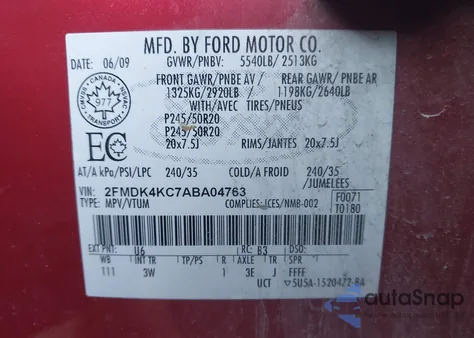 2010 Ford Edge Limited from USA, damaged, VIN 2FMDK4KC7ABA04763